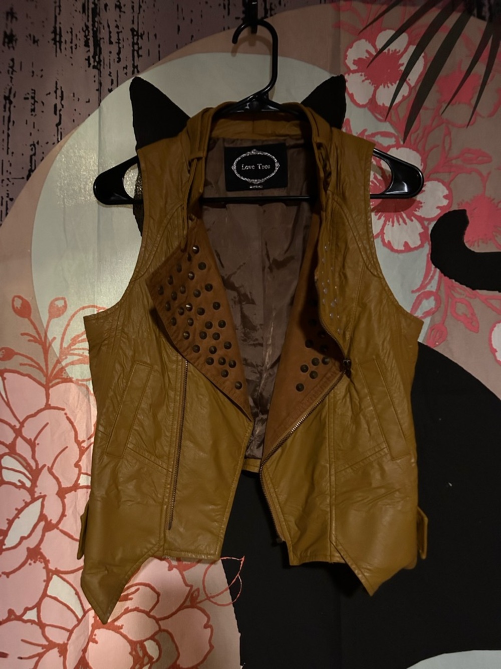 Love Tree Mustard Studded Faux Leather Vest